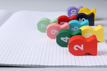 Educational game Fishing for Numbers on notebook with grid pages. Space for text