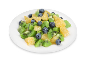 Plate of tasty fruit salad isolated on white