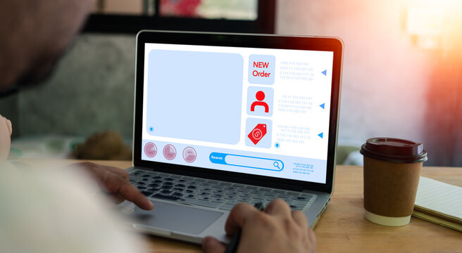 Cropped shot male sellers monitor the order of products to be shipped to customers. Start an online business online business ideas. Selling online concept