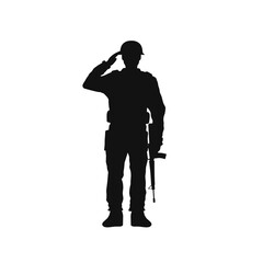Obraz premium Salute silhouette vector illustration. Military salute graphic resources for icon, symbol, or sign. Respect soldier silhouette for military, army, security, war or defense