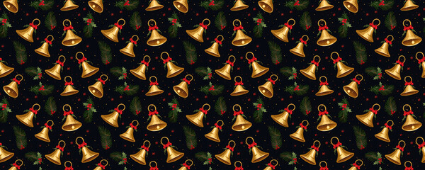 Obraz premium Beautiful Christmas or New Year patterns with Christmas bells and fir branches