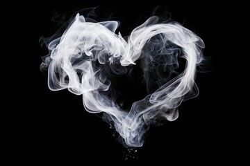 smoke in the shape of a heart on black background - obrazy, fototapety, plakaty