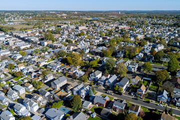 View of small American town from height in New Jersey