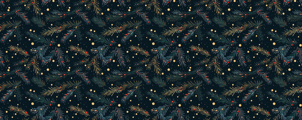beautiful Christmas or New Year patterns with fir branches with Christmas lights