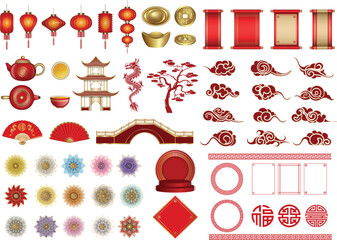 set of chinese new year elements. collection of chinese decorations and symbols