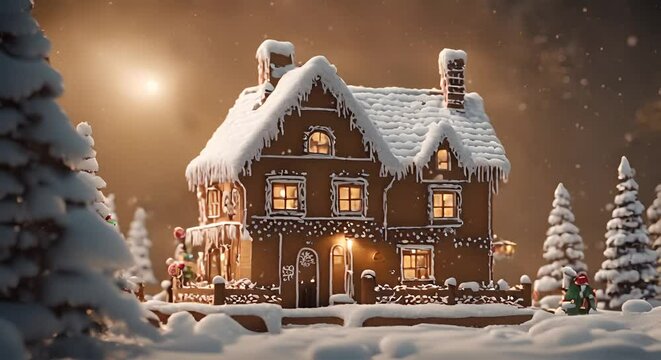 christmas gingerbread house in the snow