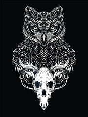 Owl With Head Skull Vector Illustration