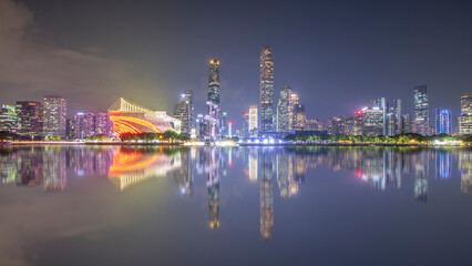 Fototapeta na wymiar Night Scenery of Guangzhou City Skyline in China