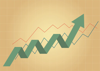 retro vintage green bussiness arrow and graph stock market arrow growing pointing up on economic chart icon trending upwards financial board rises