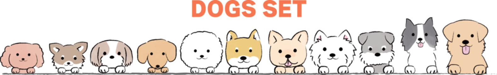 Fototapeta premium ひょっこり顔をだす手書き風のシンプルなかわいい犬のイラスト