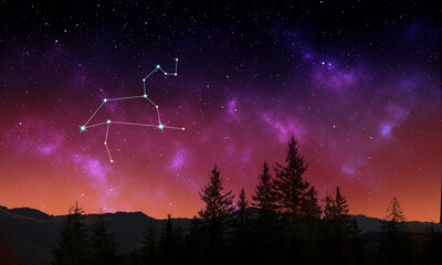 Lion (Leo) constellation in starry sky over mountains at night © New Africa