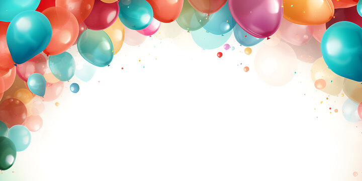 Colorful Balloons with Confetti on white . Colorful Balloons and Confetti on a White Background .