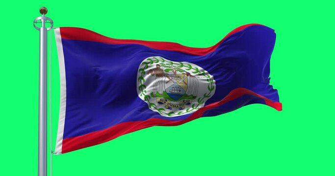 Belize national flag waving in the wind on green screen