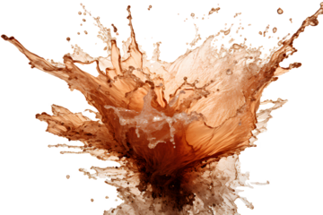 powerful explosion of splash brown water, white lighting on white isolated background