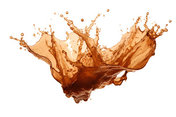 powerful explosion of splash brown water, white lighting on white isolated background