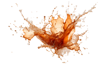 powerful explosion of splash brown water, white lighting on white isolated background