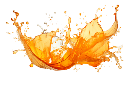 powerful explosion of splash orange water, white lighting on white isolated background