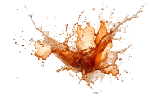 powerful explosion of splash brown water, white lighting on white isolated background