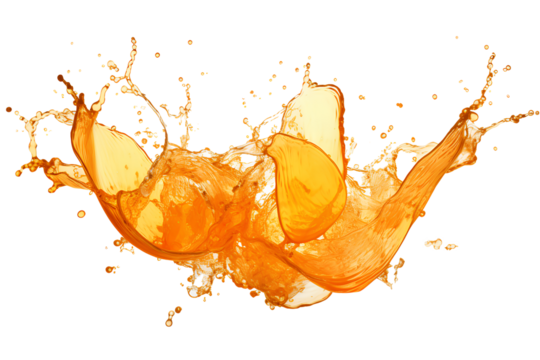 powerful explosion of splash orange water, white lighting on white isolated background