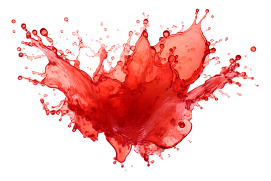 powerful explosion of splash red water, white lighting on white isolated background