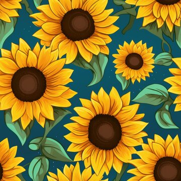 Sunflower cute cartoon full background, seamless wallpaper