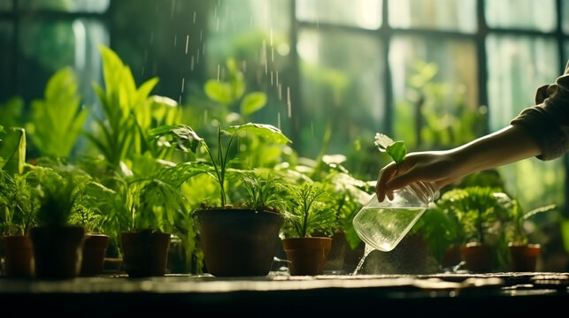 watering the plants HD 8K wallpaper Stock Photographic Image 