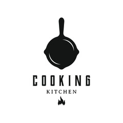 Logo template for a rustic retro vintage cooking pot or frying pan. Logo for a restaurant.