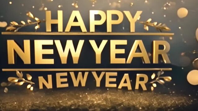 Happy New Year Background Gold Text Animation/ 4k animation of a happy new year's eve background with golden elegant hand lettered lighting text reveal