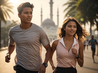 A couple is jogging in the morning, AI generated