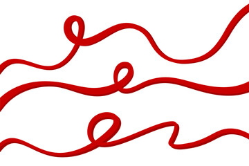 Set of three red ribbon on transparent background isolated vector illustration. Element decoration frame border invitation card thanks card. Celebration Birthday Party Wedding Special Gift. 