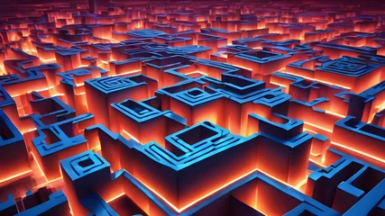 Fotobehang neon synthwave maze labyrinth 3d perspective concept illustration  © spyduckz