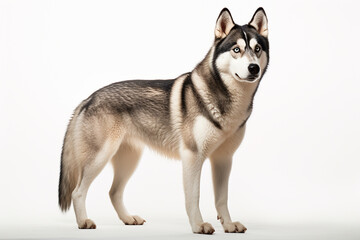 Siberian Husky right side view portrait. Adorable canine studio photography.