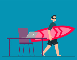 Leave office things and stop working.  A day off vector concept