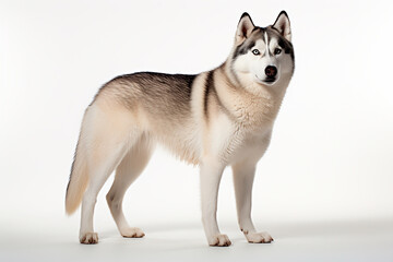Siberian Husky right side view portrait. Adorable canine studio photography.