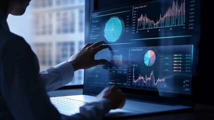 Business finance data analytics graph.Financial management technology.Advisor using KPI Dashboard on virtual screen, Generative AI 