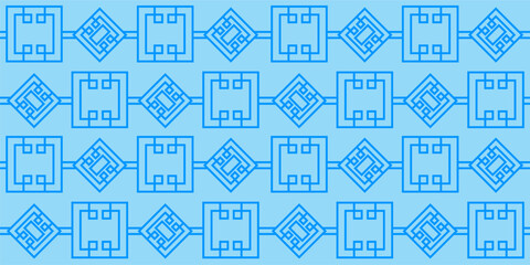 Vector seamless Blue and white pattern with linear geometric shapes. Abstract ethnic background with squares