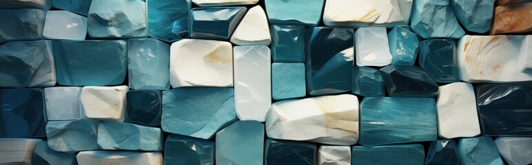 Abstract Blue and White Rectangular Tiles Wall