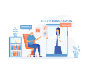 Medicine online service or platform. Healthcare specialist, modern medicine treatment, expertize and diagnostic.  flat vector modern illustration 
