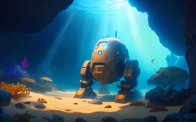 海の底を歩く海中探索ロボット - obrazy, fototapety, plakaty