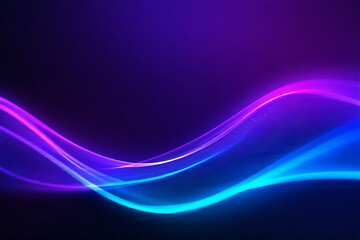 Dark abstract background with glowing wave. Shiny moving lines design element. Modern purple blue gradient flowing wave lines.