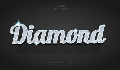 Fototapeta na wymiar Diamond Text effect 3d style luxury silver grain. 