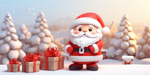 3D cartoon Santa Claus in the North Pole village getting ready for the Christmas holiday season comeliness