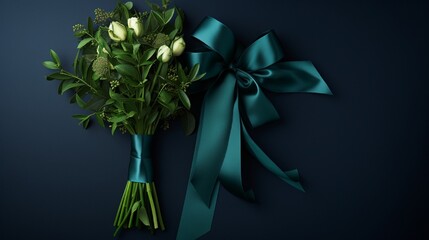 A lush green ribbon elegantly placed against a deep blue backdrop.