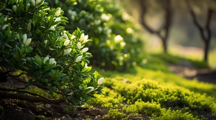 Foto op Aluminium Green decorative Park bush in spring, AI Generative. © Miry Haval