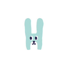 Rabbit and  H, vector Hand-drawn, initial  symbol design 