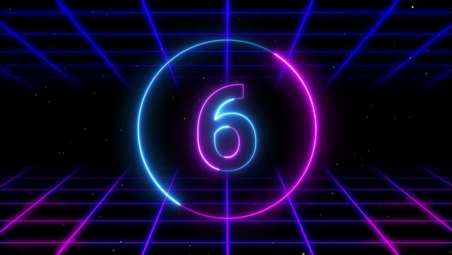 countdown 10 to 1 neon cyber with neon grid cyberpunk neon purple ping blue Synthwave 4k background