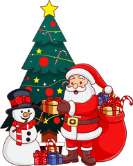 Santa claus and friends decorating christmas