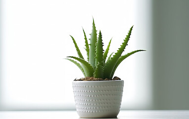 Cute Mini Aloe Plant in a Pot White Floral Background