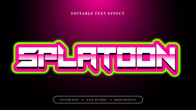 Editable text effect. Glow gradient pink splatoon text on dark pink background.