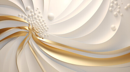 Golden Elegance: 3D Floral Ornament with White Flowers and Golden Leaves.AI Generative 